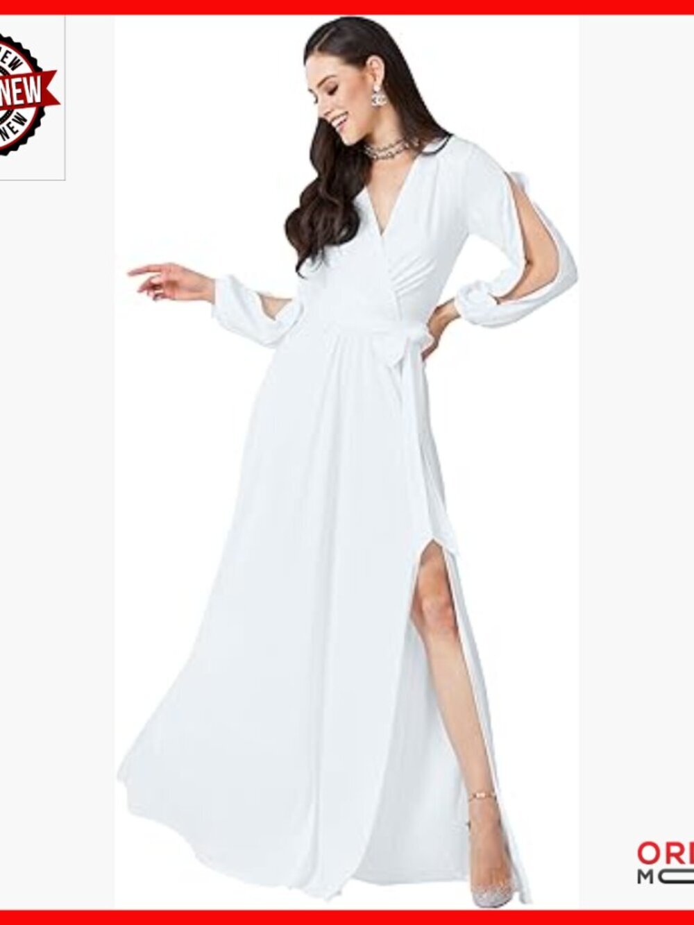 Long Sleeve Maxi Dress Formal Gown A-Line Slit Evening Special Occasion